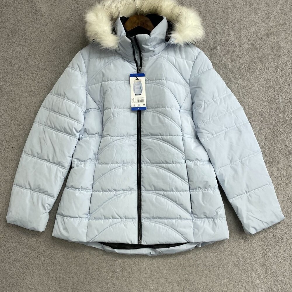 Nautica Women's L Light Blue Puffer Jacket Hooded Full Zip JCK135 - Picture 6 of 16
